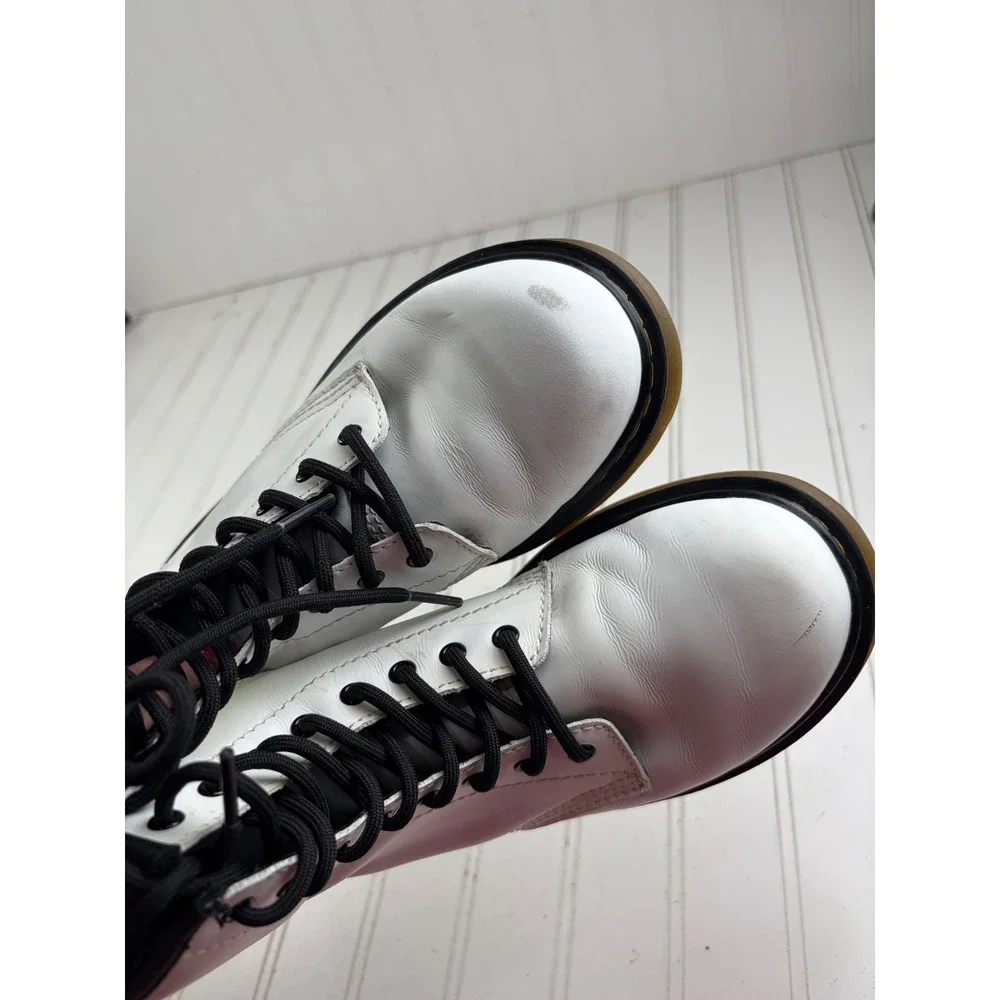 Dr Martens 1460J Kids White Leather Lace Up Zip Boots Girls Unisex Size 3